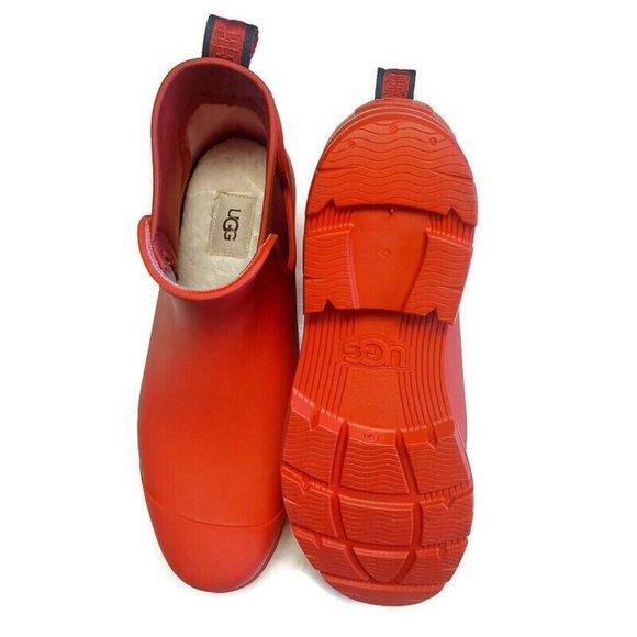 UGG Droplet Rain Boots Womens Size 12 Waterproof Rubber Wool 1130831 Samba Red - Picture 7 of 8
